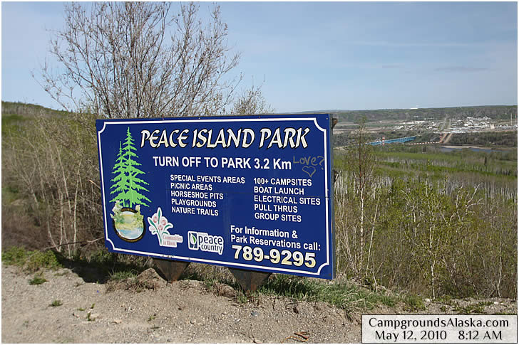 Peace Island RV Park in Taylor BC. Alaska Highway Campgrounds