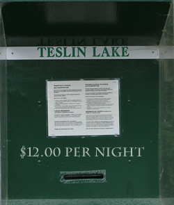 For just $12.00 per night you can enjoy this public campground located on the banks of the beautiful Teslin Lake.