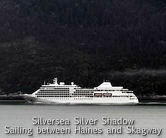 The Silversea Silver Shadow sailing between Haines and Skagway Alaska. 