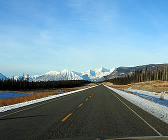 Driving the Alaska Highway in the winter.