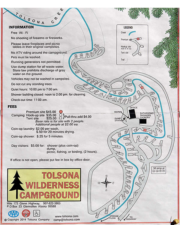 Map of campsites at Tolsona Wilderness Campground